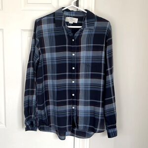 Trovata Birds of Paradise Navy Blue Plaid Blouse